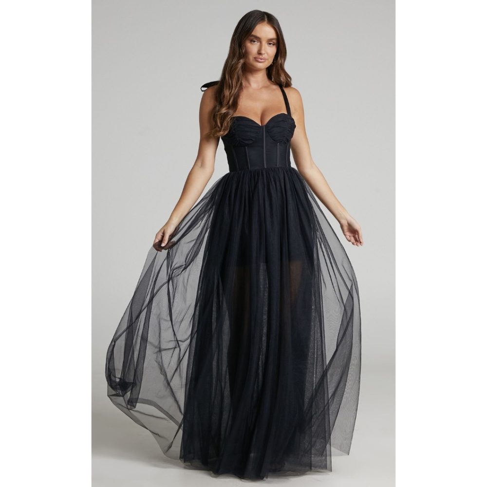 Showpo Emmary Bustier Bodice Tulle Gown in Black